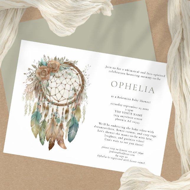 Rustic Boho Dreamcatcher Sage Bohemian Baby Shower Inbjudningar (Skapare uppladdad)