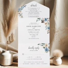 Rustic Boho Dusty Blåa blommor Script Bröllop