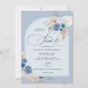 Rustic Boho Dusty Blue Pampas Sweet 16 Inbjudningar