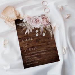 Rustic Boho Dusty Ro  Blommigten Bröllop Inbjudningar