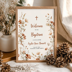 Rustic Boho Dusty Ro Wildblomster Baptism Välkomst Poster