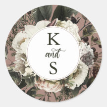 Rustic Boho Dusty Rosa Blommigt Bröllop Monogram C