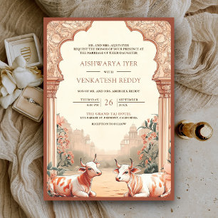 Rustic Boho Earthy Blommigt Indian Cow Bröllop Inbjudningar