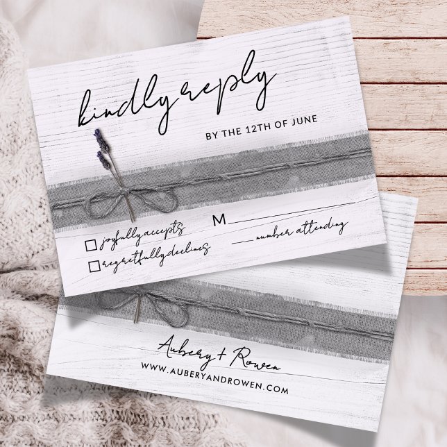 Rustic Boho Eco Faux Burlap Wood Lavender Bröllop OSA Kort (Skapare uppladdad)