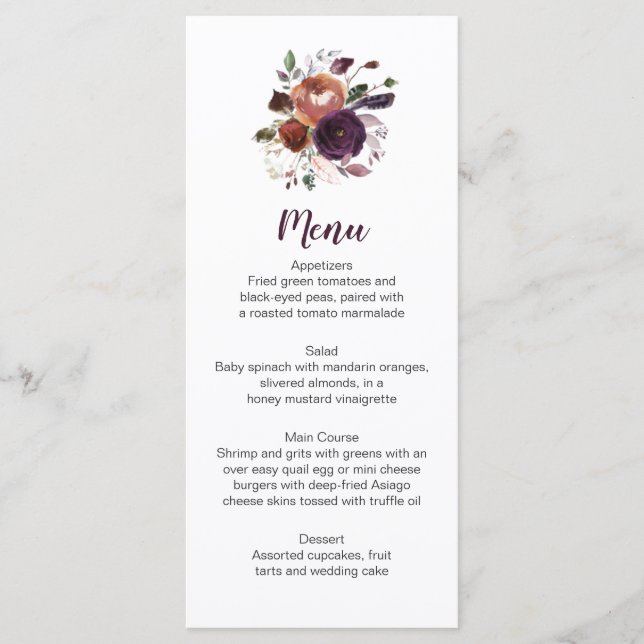 Rustic Boho Eggplant Lila Butter Rum Menu-kort Meny (Framsida)