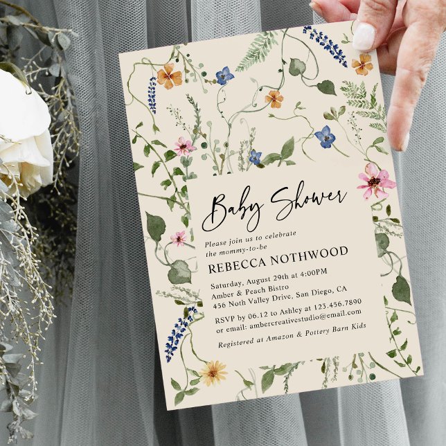 Rustic Boho Elegant Blommigt Neutralt Baby Shower Inbjudningar (Skapare uppladdad)