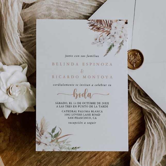 Rustic Boho Elegant Blommigt Spanska Bröllop Inbjudningar (Skapare uppladdad)