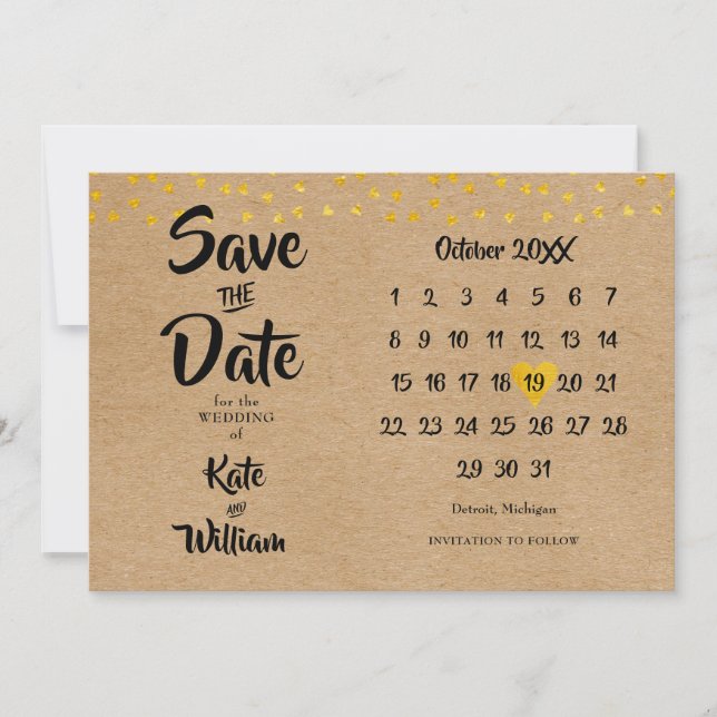 Rustic Boho Elegant Guld Heart Calendar Spara Datumet (Framsida)