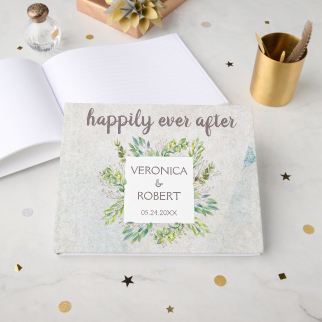 Rustic Boho Eucalyptus Greenery Wedding Reception Gästböcker (Framsida Öppen)