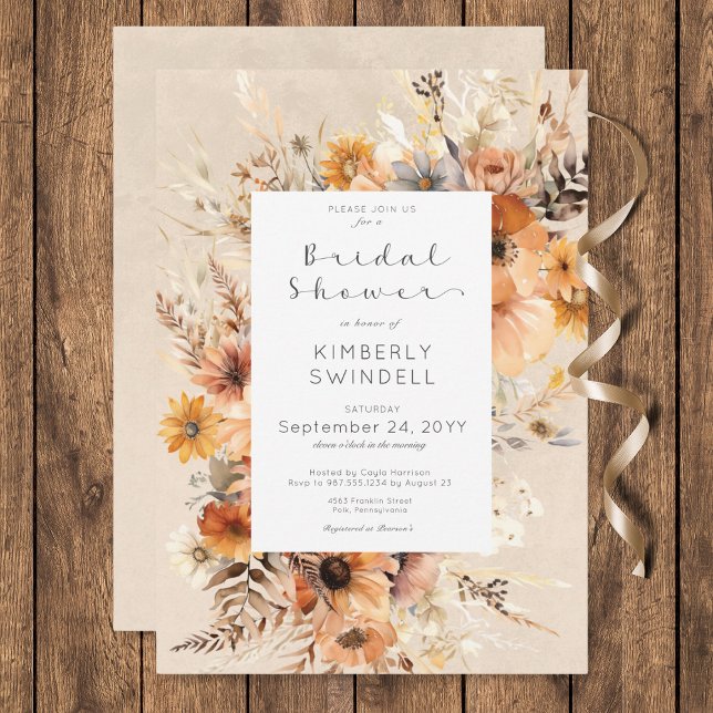 Rustic Boho Fall Blommigt Ram Möhippa Inbjudningar (Rustic Boho Fall Floral Frame Bridal Shower Invitation)