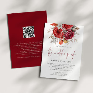 Rustic Boho Fall Blommigts QR Code Bröllop Inbjudningar