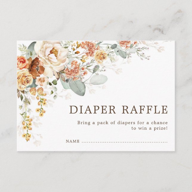 Rustic Boho Fall Burnt Orange Blommigt Diaper Raff Tilläggskort (Framsida)