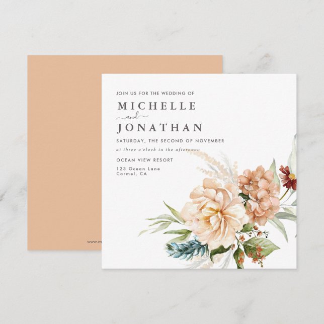 Rustic Boho Fall Flowers Bröllopsinbjudan Inbjudningar (Fram/baksida)