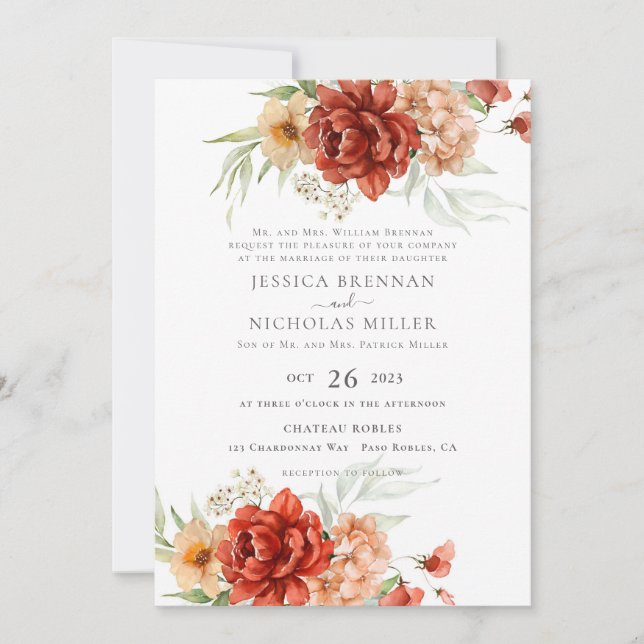 Rustic Boho Fall Flowers Bröllopsinbjudan Inbjudningar (Framsida)