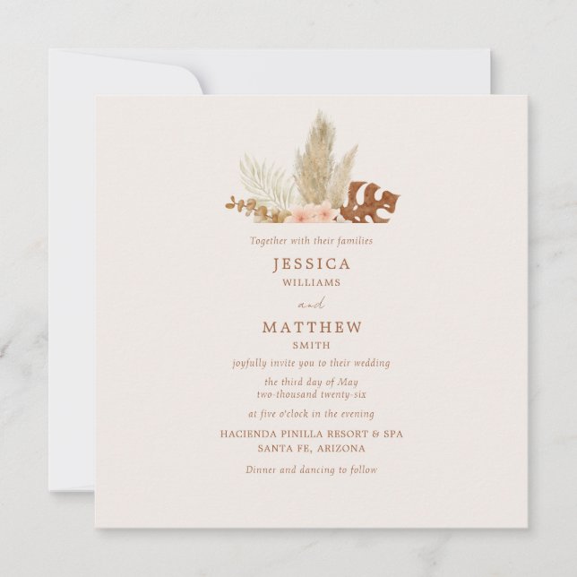 Rustic Boho Fall Flowers Outdoor Bröllop Inbjudningar (Framsida)