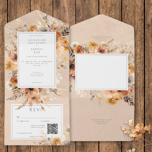 Rustic Boho Fall Peach & Rust Blommigt QR-kod