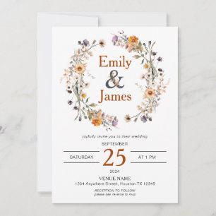 Rustic Boho Fall Wildblommor Bröllop Inbjudningar