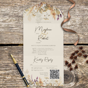 Rustic Boho Fall Wildblommor Cream QR-kod