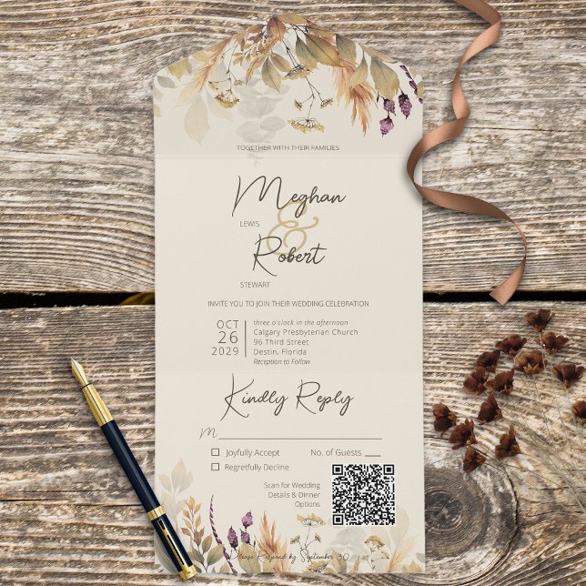 Rustic Boho Fall Wildblommor Cream QR-kod (Skapare uppladdad)