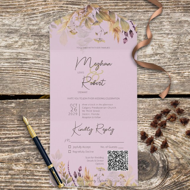 Rustic Boho Fall Wildblommor Lila QR-kod (Skapare uppladdad)