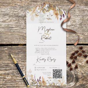 Rustic Boho Fall Wildblommor White QR Code