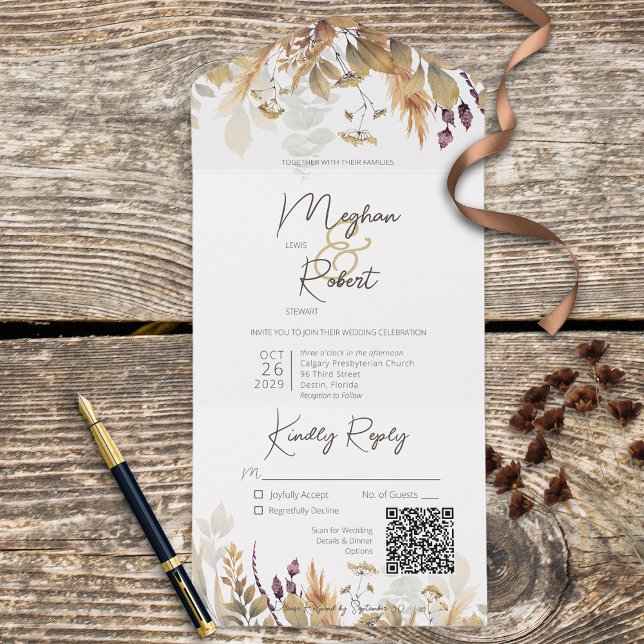Rustic Boho Fall Wildblommor White QR Code (Skapare uppladdad)