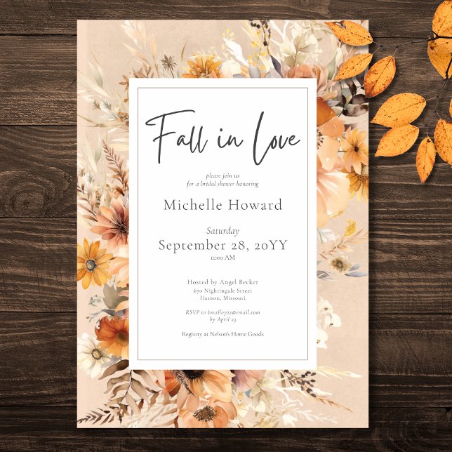Rustic Boho faller i Kärlek Rust Blommigt Möhippa Inbjudningar (Rustic Boho Fall In Love Rust Floral Bridal Shower Invitation)
