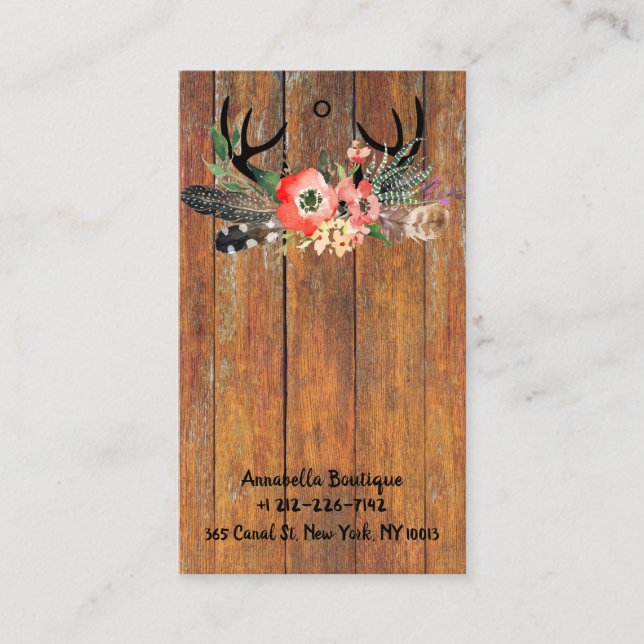 Rustic Boho Feather Blommigt Antlers Clothing Märk Visitkort (Framsida)