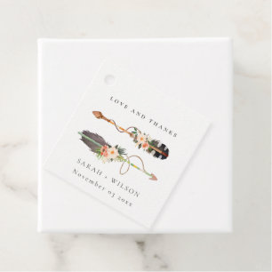 Rustic Boho Feather Blommigt Arrow Bröllop Tack Gåvor Etiketter