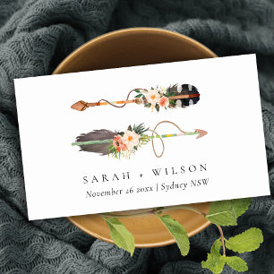 Rustic Boho Feather Blommigt Arrow Bröllop webbpla Visitkort