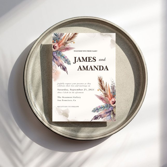 Rustic Boho Feather Wedding bjudande Inbjudningar (Skapare uppladdad)