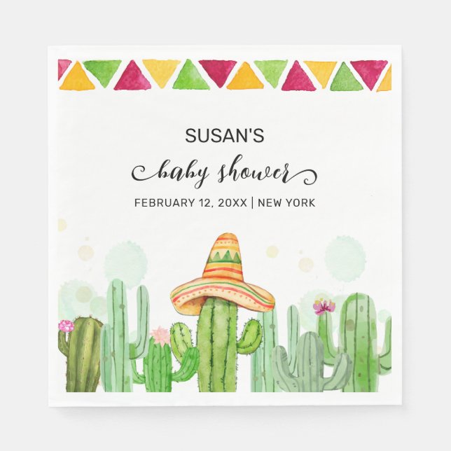 Rustic Boho Fiesta Cactus Taco "Bout A Baby Shower Pappersservett (Framsidan)