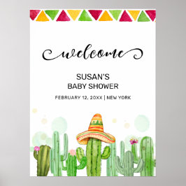 Rustic Boho Fiesta Taco Cactus Baby Shower Välkomm Poster