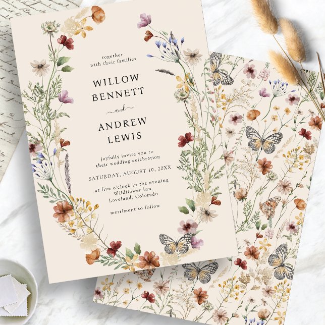 Rustic Boho Flowers Bröllop Inbjudningar (Rustic Boho Flowers Wedding Invitation
)