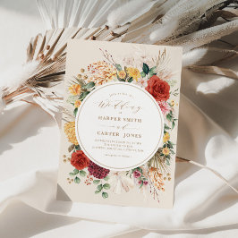 Rustic Boho Flowers Pampas Grass Bröllopsfest Inv. Inbjudningar