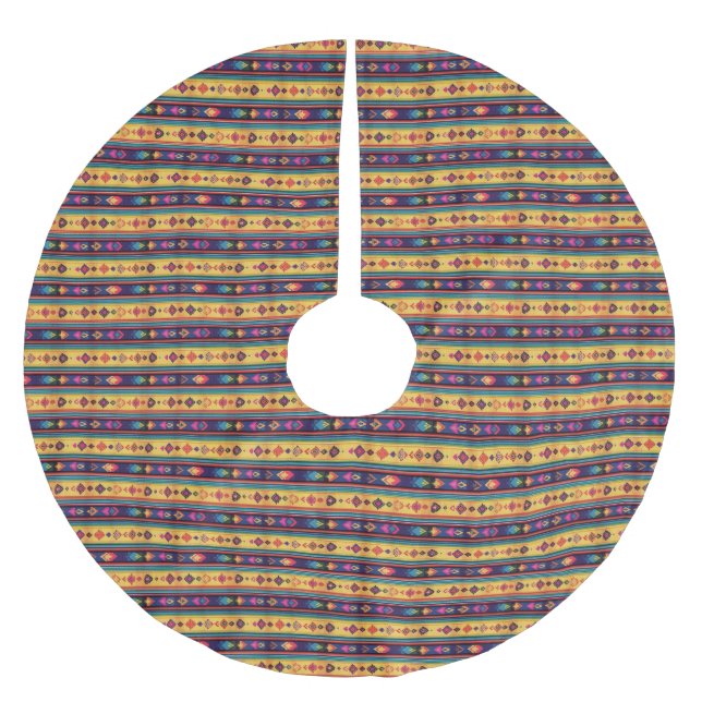 Rustic Boho Folk Art Diamond Pattern Julgransmatta Borstad Polyester (Framsidan)