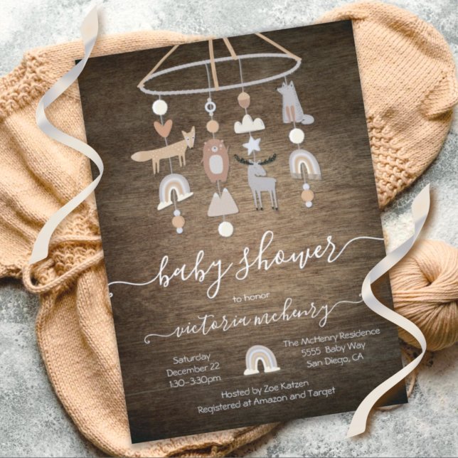 Rustic Boho Forest Animals Mobile Baby Shower Inbjudningar (Skapare uppladdad)