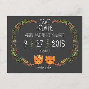 Rustic Boho Forest Cats bröllopsinbjudan Meddelande Vykort