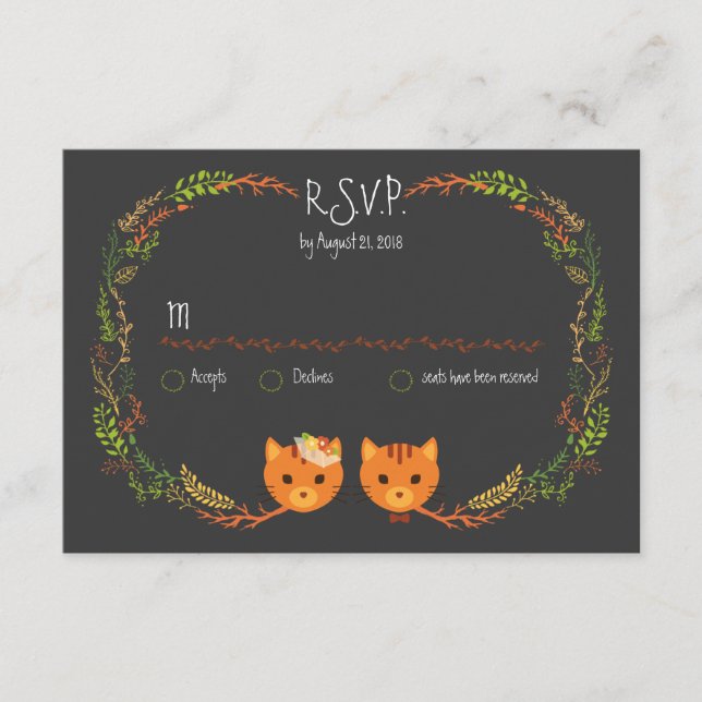 Rustic Boho Forest Cats bröllopsinbjudan OSA Kort (Framsida)