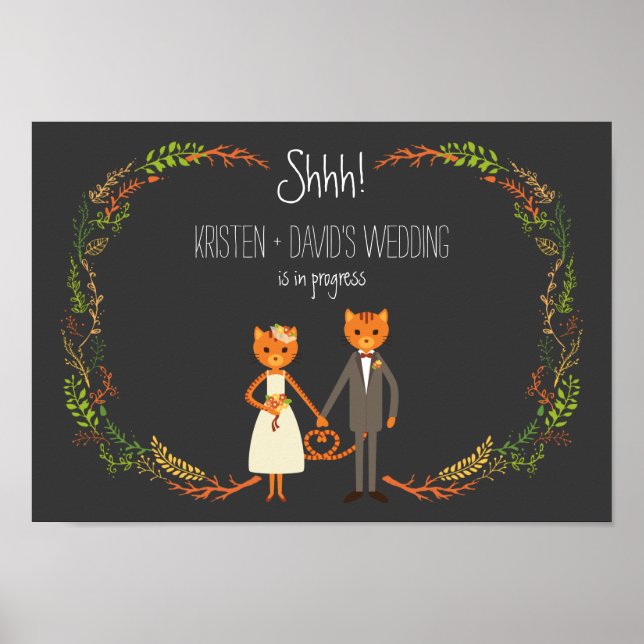 Rustic Boho Forest Cats bröllopsinbjudan Poster (Framsidan)