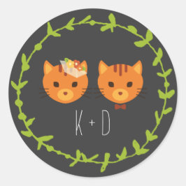 Rustic Boho Forest Cats bröllopsinbjudan Runt Klistermärke