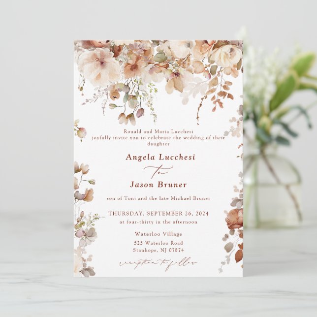 Rustic Boho Garden Flowers Bröllop QR Code Invita Inbjudningar (Stående Fram)