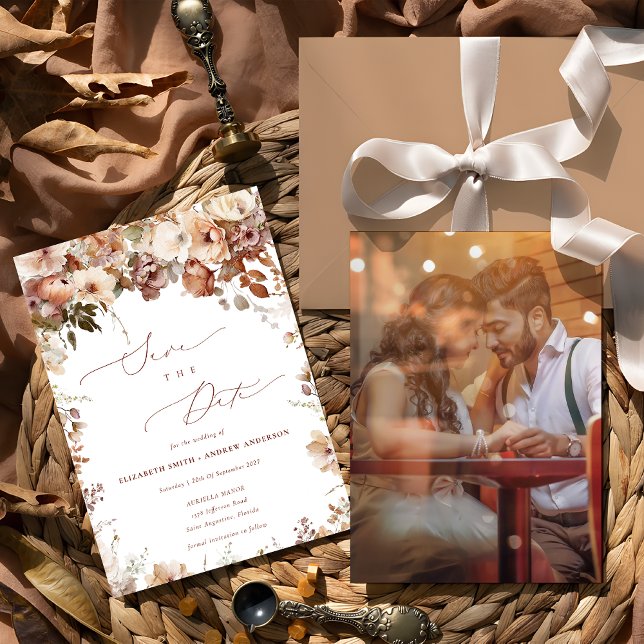 Rustic Boho Garden Flowers Photo Save Date Inbjudningar (Skapare uppladdad)