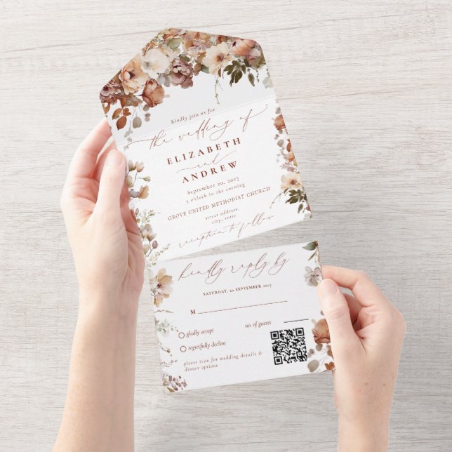 Rustic Boho Garden Flowers QR Code Bröllop (Tearaway)