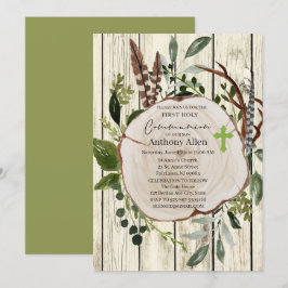 Rustic Boho Greenery First Heliga Communion Inbjudningar