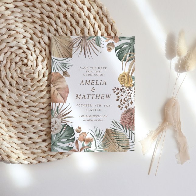 Rustic Boho Greenery Snyggt Hösten Bröllop Spara Datumet (Skapare uppladdad)