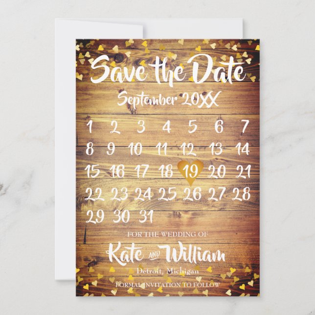 Rustic Boho Guld Kärlek Heart Calendar Spara datum Spara Datumet (Framsida)