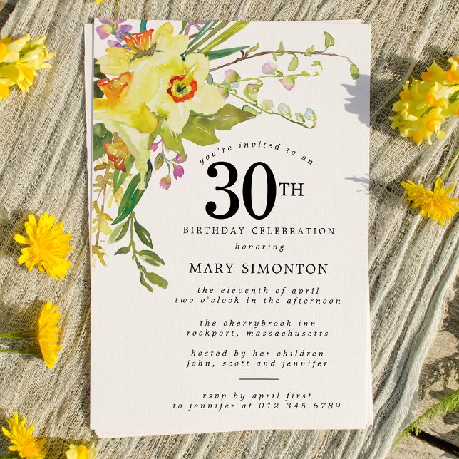 Rustic Boho Gult Daffodil 30års födelsedag Inbjudningar (Skapare uppladdad)