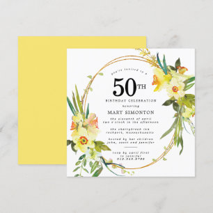 Rustic Boho Gult Daffodil 50:e födelsedagen Inbjudningar