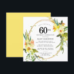Rustic Boho Gult Daffodil 60:e födelsedagen Inbjudningar<br><div class="desc">Den vackra blommigten i vår har arrangemanga egenskaper som gult och vita daffodiller som dekorerar ett rustiskt ram. Den berömda grönmannen och daffodil härmar ge den moderna boho vibe. Baksidan av 60-årsjubiléet är en strålande solig gult. Perfektens val för en födelsedagsfest under våren.</div>